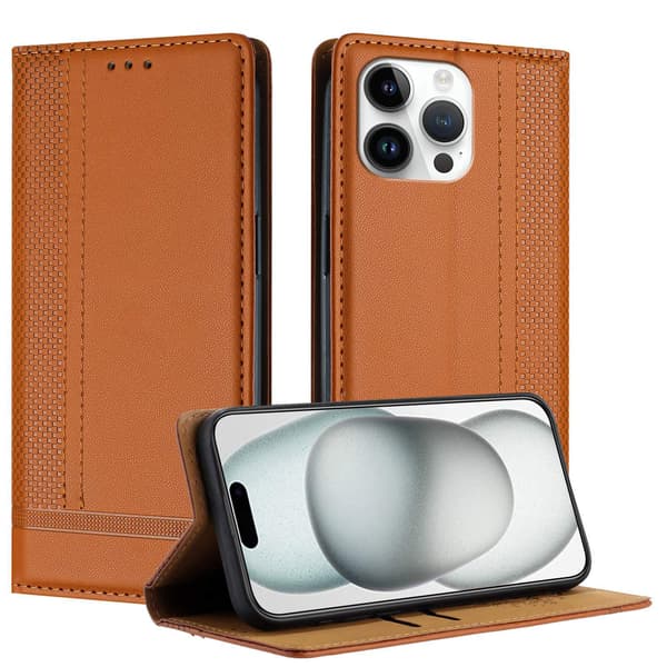 Etui til iPhone 16 Pro brun Magnetisk Lommebok med Kortholder