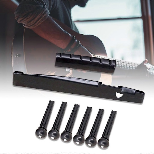 Gitarrtillbehör 6 Strängar Gitarrstall Pins Sadel Mutter Akustiskt Stränghållarset Black