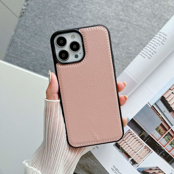 Etui til iPhone 13mini Litchi mønster 2 i 1 syning pink klassisk Pebbled læder tekstur par Fuld krop