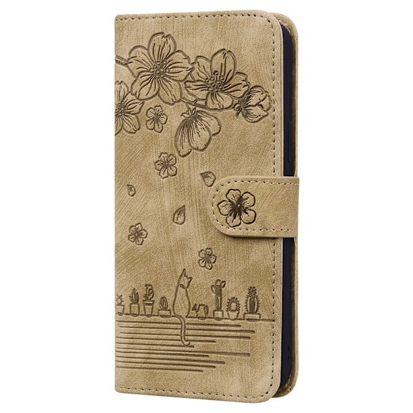 Fodral för iPhone 14 Pro brun Comic Sakura Katt 3D Präglat Flip Helkropp