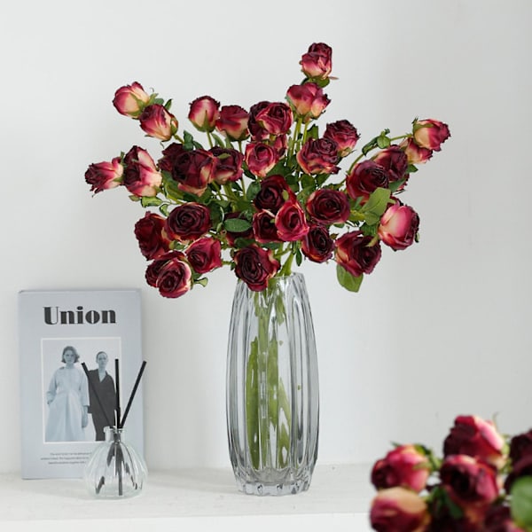 Konstgjord Blomma Fräschhållande Inte Vissnande DIY 5 Huvuden Rosor Faux Sidenblomma för Bröllop Yellow