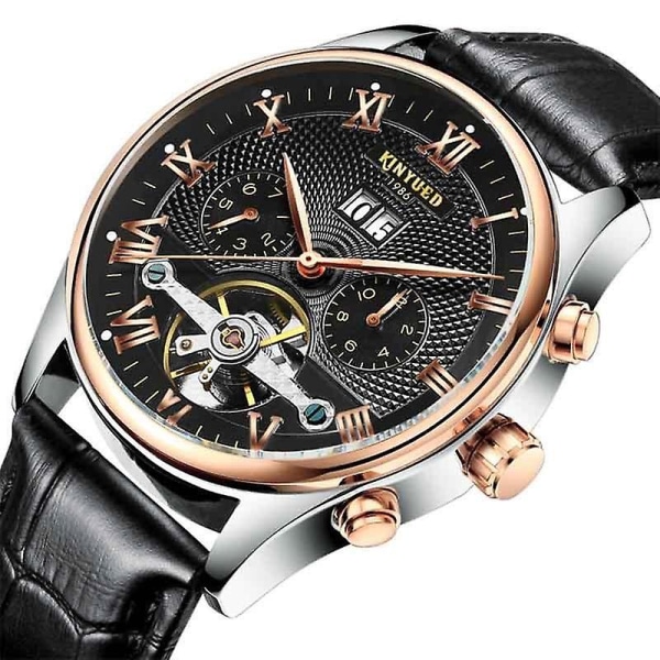 Automatisk watch för män Klassiska mekaniska armbandsur i läder Black