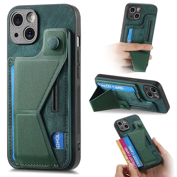 Etui til iPhone 16pro max grøn Multi-vinkel slide stand læderpung med kortholder læder