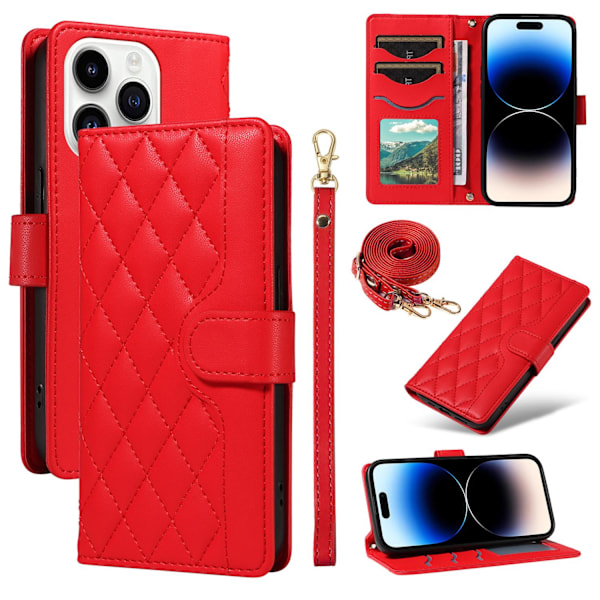 Kotelo iPhone 13/14 Punainen + pitkät ja lyhyet narut Muoti ins Lompakko korttipidikkeellä Crossbody