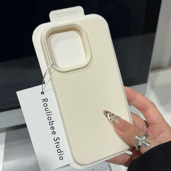 Etui til iPhone 13 Pro Lychee mønster hvit Pebbled myk