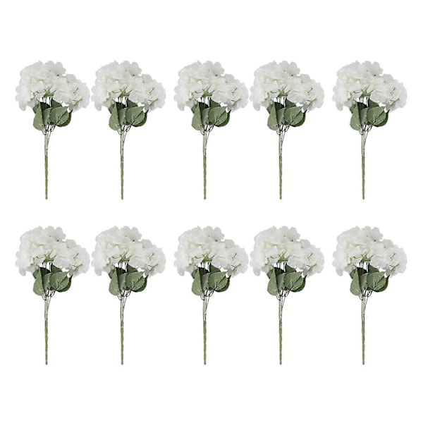 10x Kunstig Hortensia Blomst 5 Store Hoder Bukett (diameter 18 cm Hvert Hode) Kremhvit