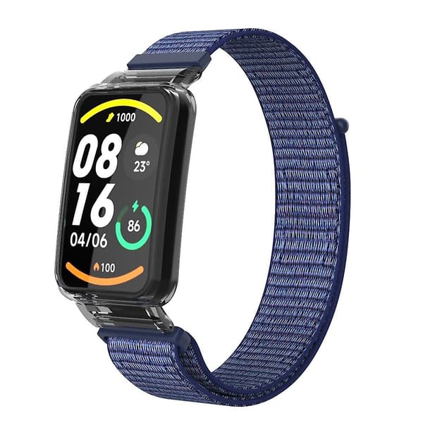 Midnattsblå PC-fodral + Nylon Loop-rem kompatibel med Xiaomi Mi Band 7 Pro