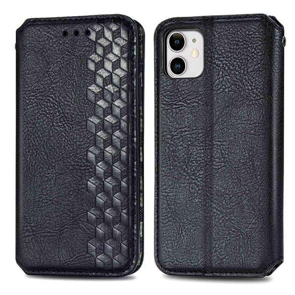 Fodral för iPhone 15 Pro svart Flip Magnetisk Plånbok med Korthållare 3D