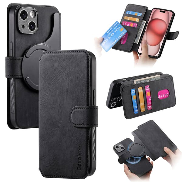 Etui til iPhone 16 Plus sort Magnetisk Adskillelse Flip