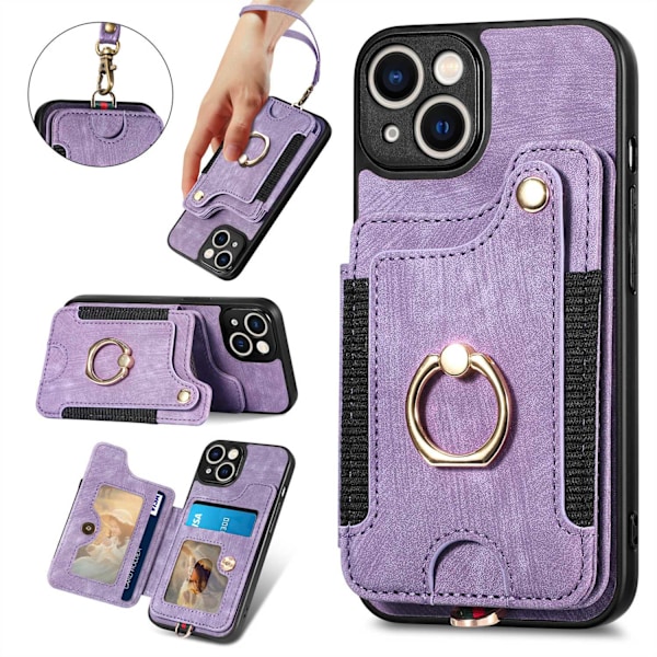 Kotelo iPhone 13 Pro Max -puhelimelle, vaalean violetti [nahkaisella kaulanauhalla] RFID-suojattu korttipidike