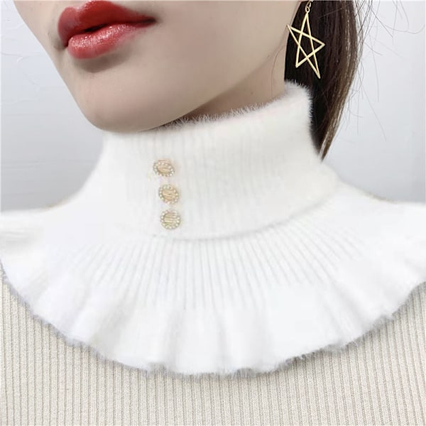 Dame falsk krave Aftagelig halv Pullover Vinter Tyk Varm White