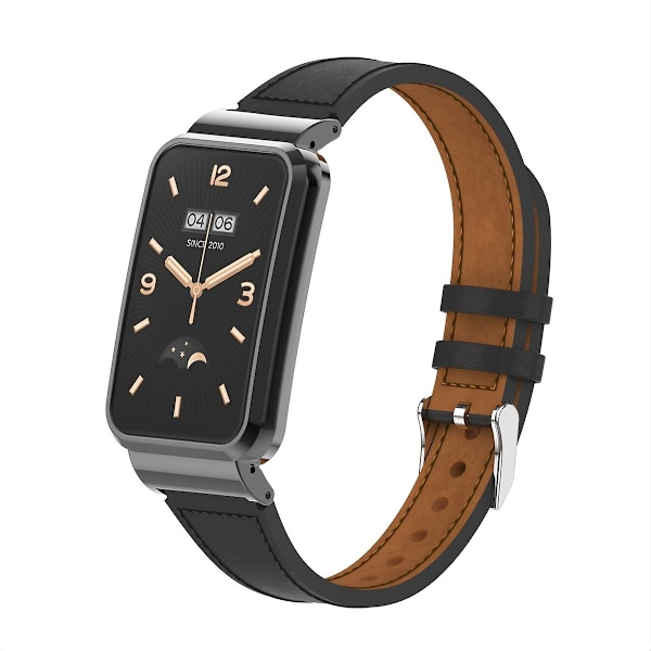Sort Sort Lille Talje Læder Urrem kompatibel med Xiaomi Mi Band 7 Pro