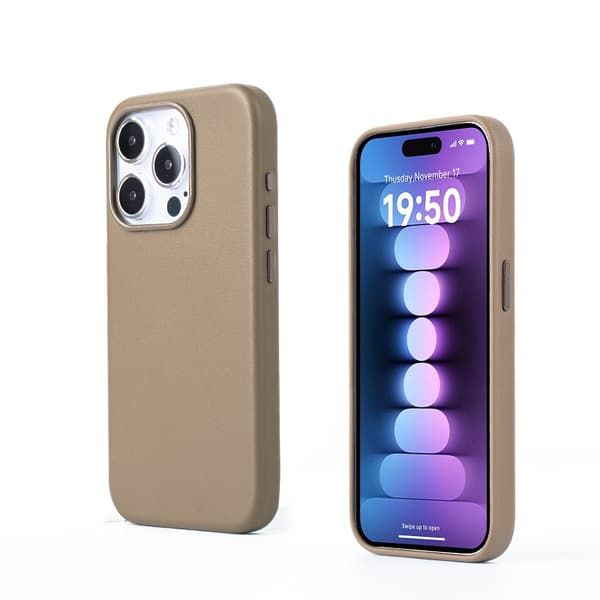 Etui til iPhone 15promax magnetisk + animation Taupe Magnetisk mode læder klassisk