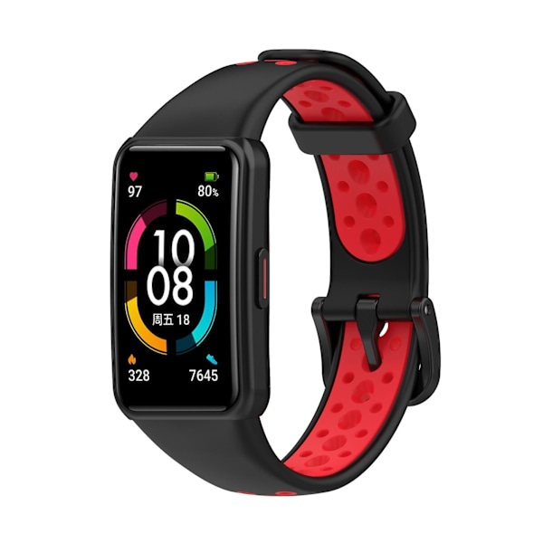 Svart Rød Svart Rød kompatibel med Huawei Band 6 / Honor Band 6 tofarget silikonrem