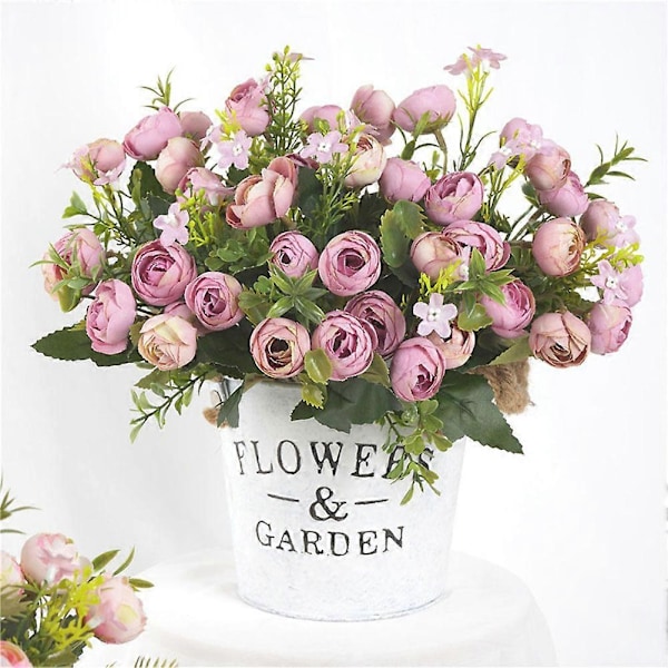 5 grene og 13 blomster små kameliaknopper kunstige blomster light pink