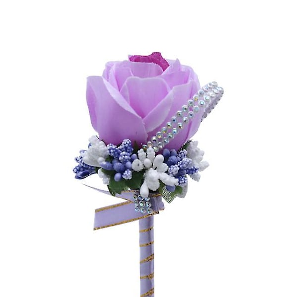 2 stk. Rose Boutonniere, Bryllupscorsage, Håndlavet Kunstig Boutonniere Light Blue