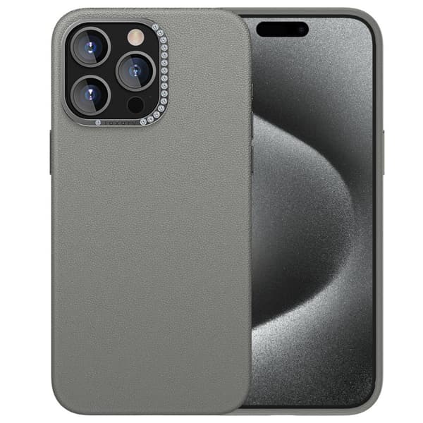 Etui til iPhone 13 grå Diamantlinse Enkel lærtekstur klassisk