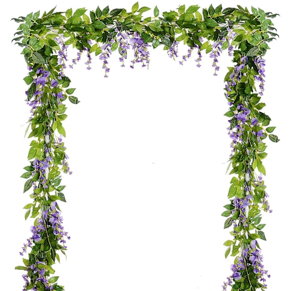4 kpl Keinotekoisia Silkki-sinisadeköynnöksiä - Keinotekoinen köynnösrottaani silkkiriipuskukka kotiin ja puutarhaan Light Purple