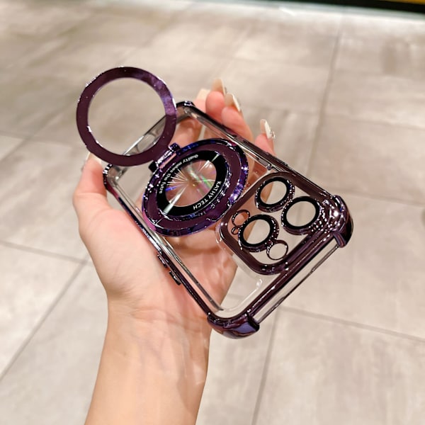 Etui til iPhone 16 E/SE Galvanisert Magnetisk Stativ Mørk Lilla