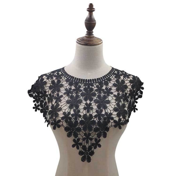 Dame falsk krave Aftagelig halv Shawl Vest Mælkesilke Broderi Black Black