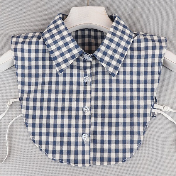 Dame falsk krage Avtakbar halv Avtakbar skjorte All-Match Blue Plaid