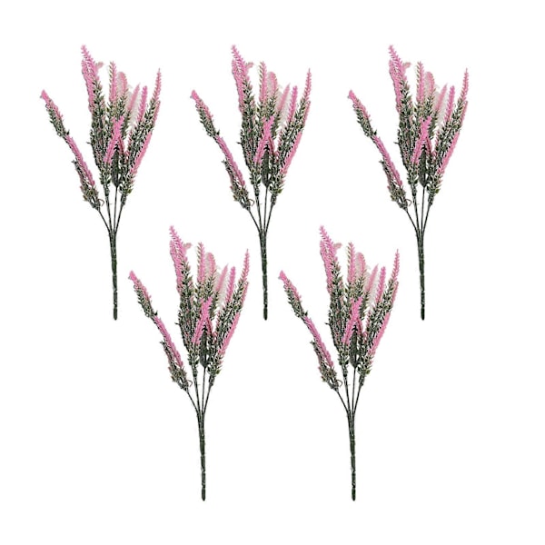 5 stk. Kunstig Lavendel 5 Gren Realistisk Plastik Blomst Bryllupsfest Pink
