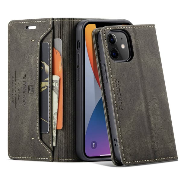 Brun magnetisk flip-pung med kortholder til iPhone 16 Pro