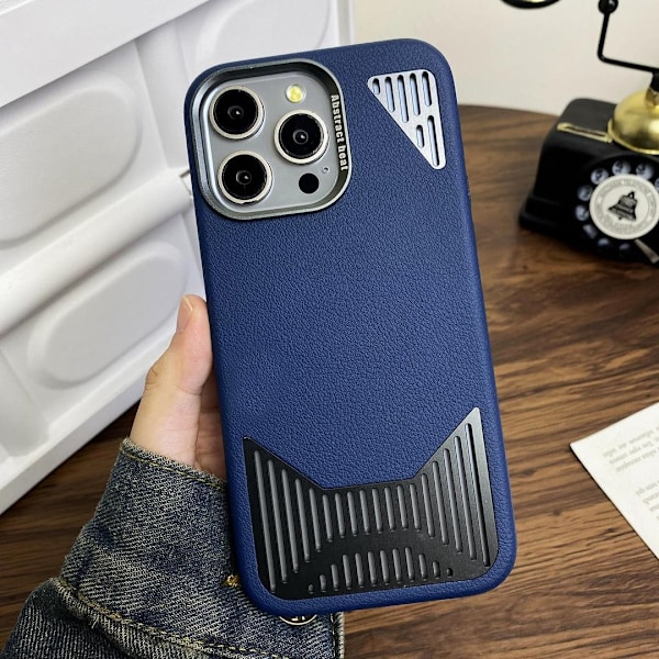 Etui til iPhone 16promax Stor hulobjektiv [Storm Blue] magnetisk sugekop Varmeafledning, højkvalitets læder, magnetisk tekstur, åndbart og hårdt