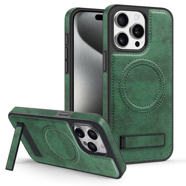 Etui til iPhone 16PLUS grønt læder Magnetisk Full-Body stativ