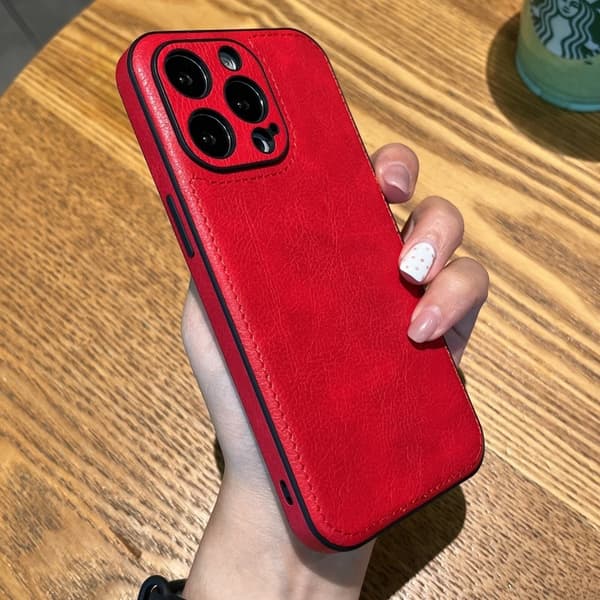 Fodral för iPhone 16 Pro Max rött läder Full-Body läder