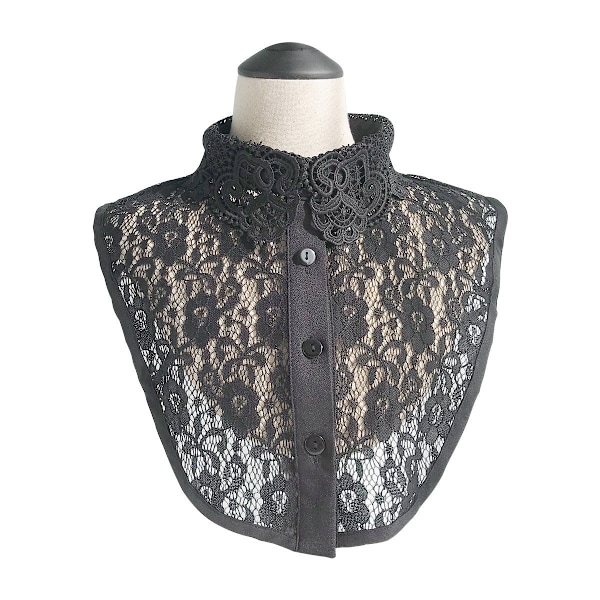 Dame falsk krage Avtakbar halv Profesjonell skjorte Svart W Lace flower a model White