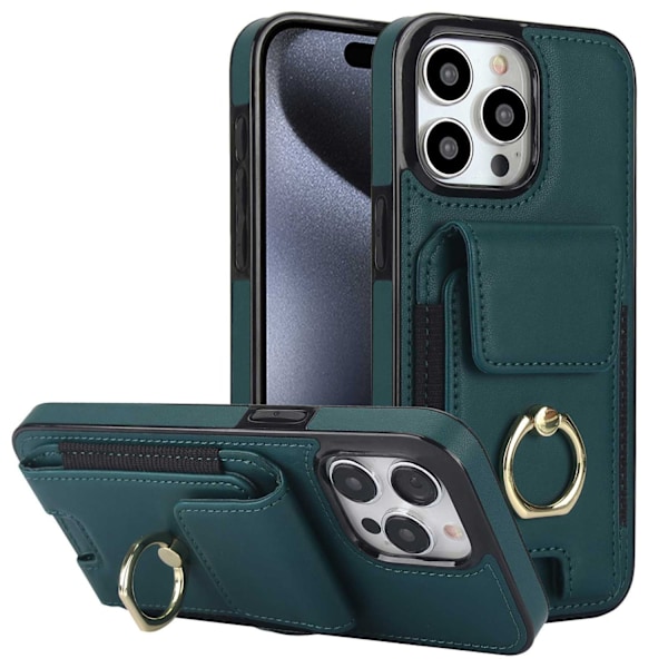 Etui til iPhone 16 Mørkegrønt Bakdeksel Lommebok med Kortholder Ring