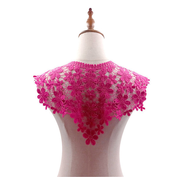 Dame falsk krage Avtakbar halv sjal Vest Melkesilke Broderi Rose Red Rose Red