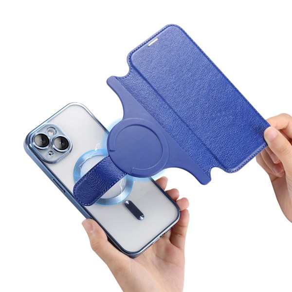 Kotelo iPhone 14 Pro Max -puhelimelle, sininen, luova galvanointi, läppä, magneettinen linssisuoja