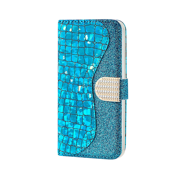 Etui til iPhone 13 Pro, blå krokodillemønster, glitter Flip Wallet med kortholder