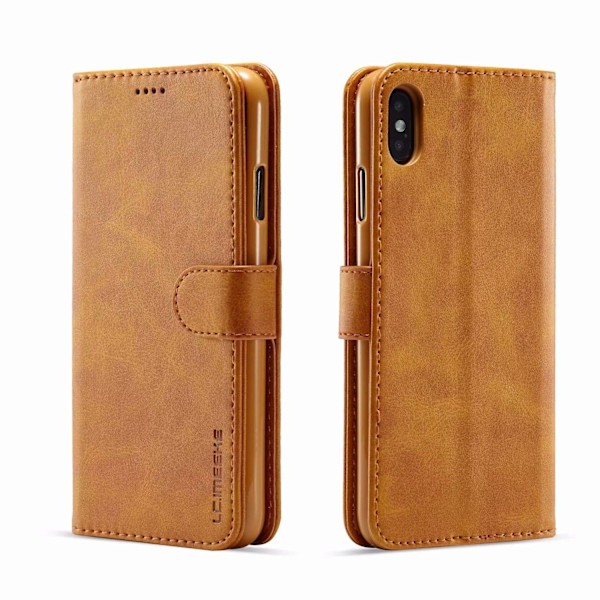 Etui til iPhone 14 Pro Max gul pung med kortholder flip kalveskind