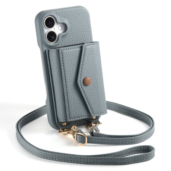 Etui til iPhone 14 Pro, blå, stenet harmonika crossbody lang armbånd spejl vindue
