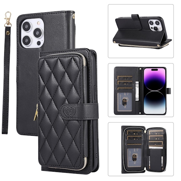 Etui til iPhone 13mini sort Fashion ins lynlåstaske pung med kortholder