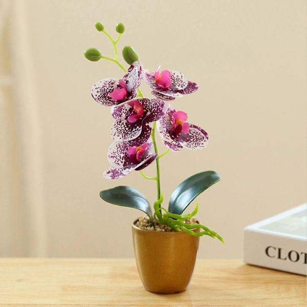 Konstgjord Blomma Bonsai UV-beständig Lättskött Plast Ingen Blekningsrisk Fjärilsorkidé Krukväxt Konstgjord Blomma för Hemmet Orange