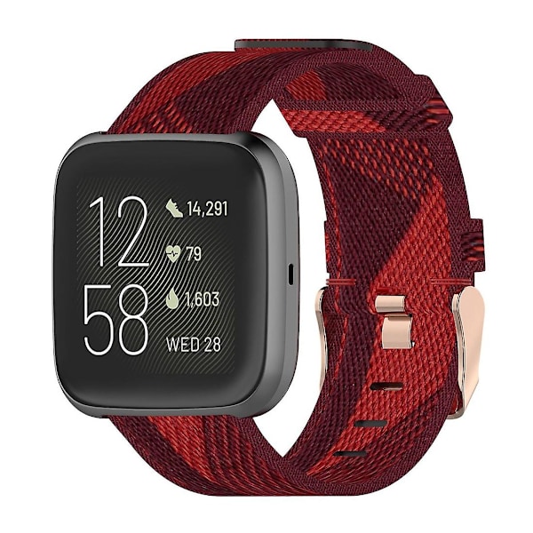 Punainen raidallinen kudottu nylonranneke, yhteensopiva Fitbit Versa 2:n, Fitbit Versan, Fitbit Versa Liten ja Fitbit Blazen kanssa
