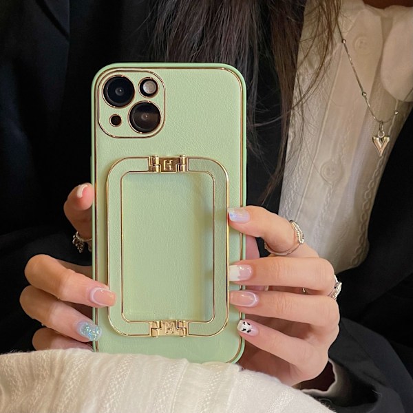 iPhone 14 Pro -kotelo, matcha-vihreä + kaksoissolkikiinnike [ilmainen asennus] Teksturoitu kaksoissolkijalusta, nahkakuvio