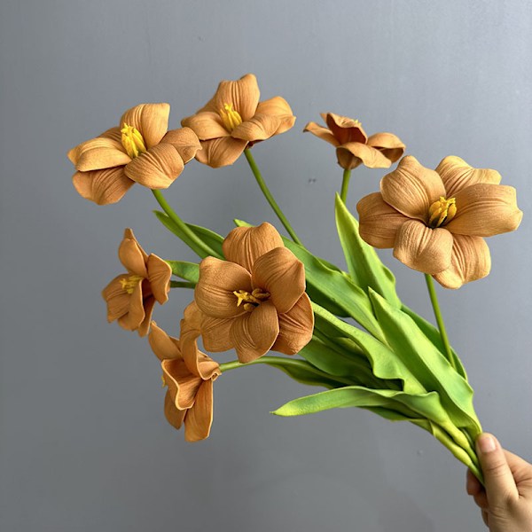 Højkvalitets PU Brun Tulipan Flap Blomst til Bryllupsdekoration i Hjemmet PU open tulip dark brown