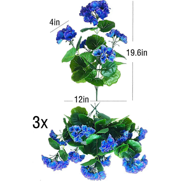 Pakke med 3 50 cm Kunstig Geranium Blomsterbusk Silkeplante Hjem Hængende Haveindretning UV-sikker Geranium flower 3