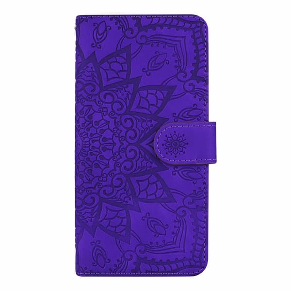 Etui til iPhone 14PLUS Lilla 3D Præget Mandala Tegnebog med Kortholder