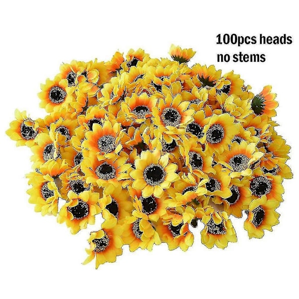 100 st Konstgjorda Gula Solroshuvuden i Siden 4,5 cm; Blommor i Tyg