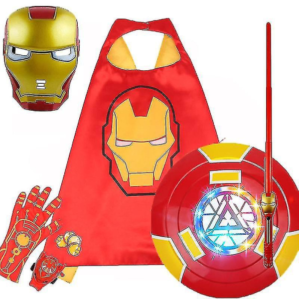 Nya Iron Man Mask Handske Cloak Shield Sets med ljus för fest _y Launch gloves 5 set
