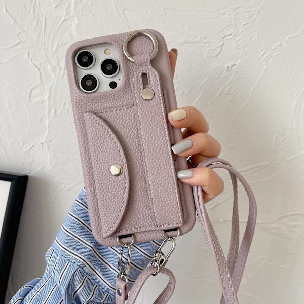 Etui til iPhone 13 Kortholder Håndledsrem Crossbody Lilla Læder kortholder, håndleds crossbody