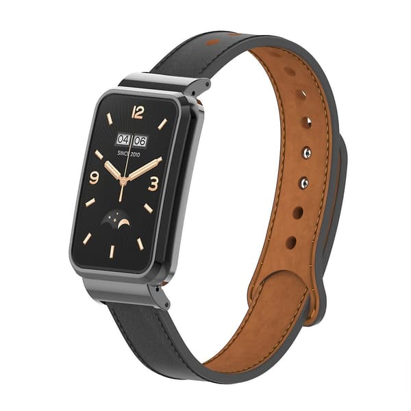 Sort Sort Dobbelt Nitte Læder Urrem kompatibel med Xiaomi Mi Band 7 Pro