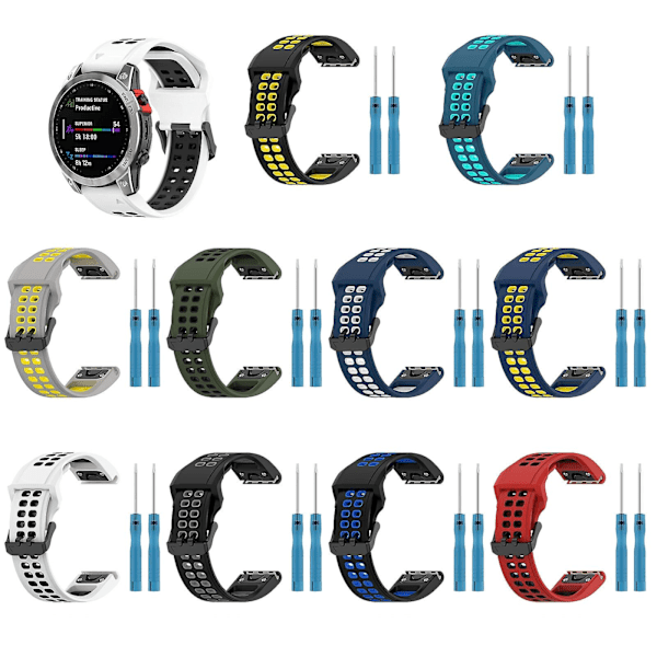 Sort Gul Sort Gul 26mm To-farvet Silikonerem kompatibel med Garmin Fenix 6X