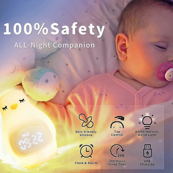 Pingvin Visuell Väckarklocka Snooze Sömnträning Nedräkningstimer med Dimbar Nattlampa